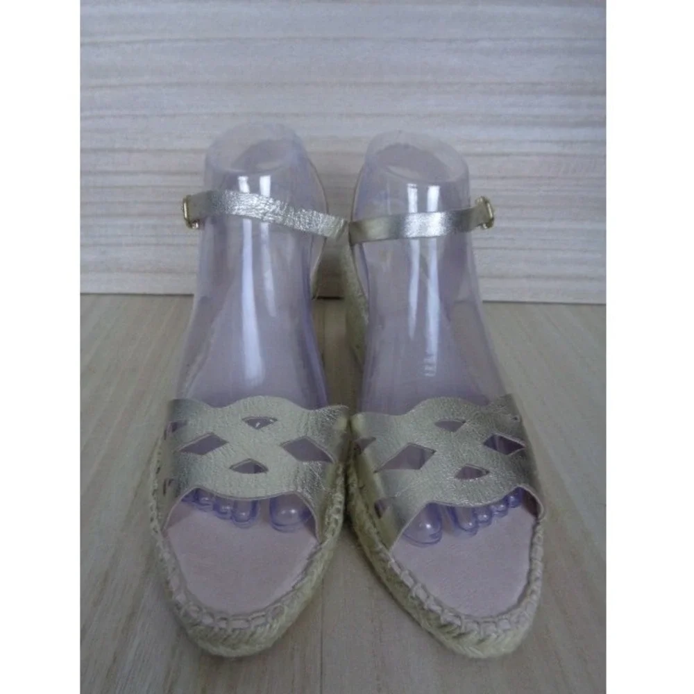 Eric Michael Women's Gold Metallic Espadrille Wedge Sandals Ankle Strap EU‎ 40